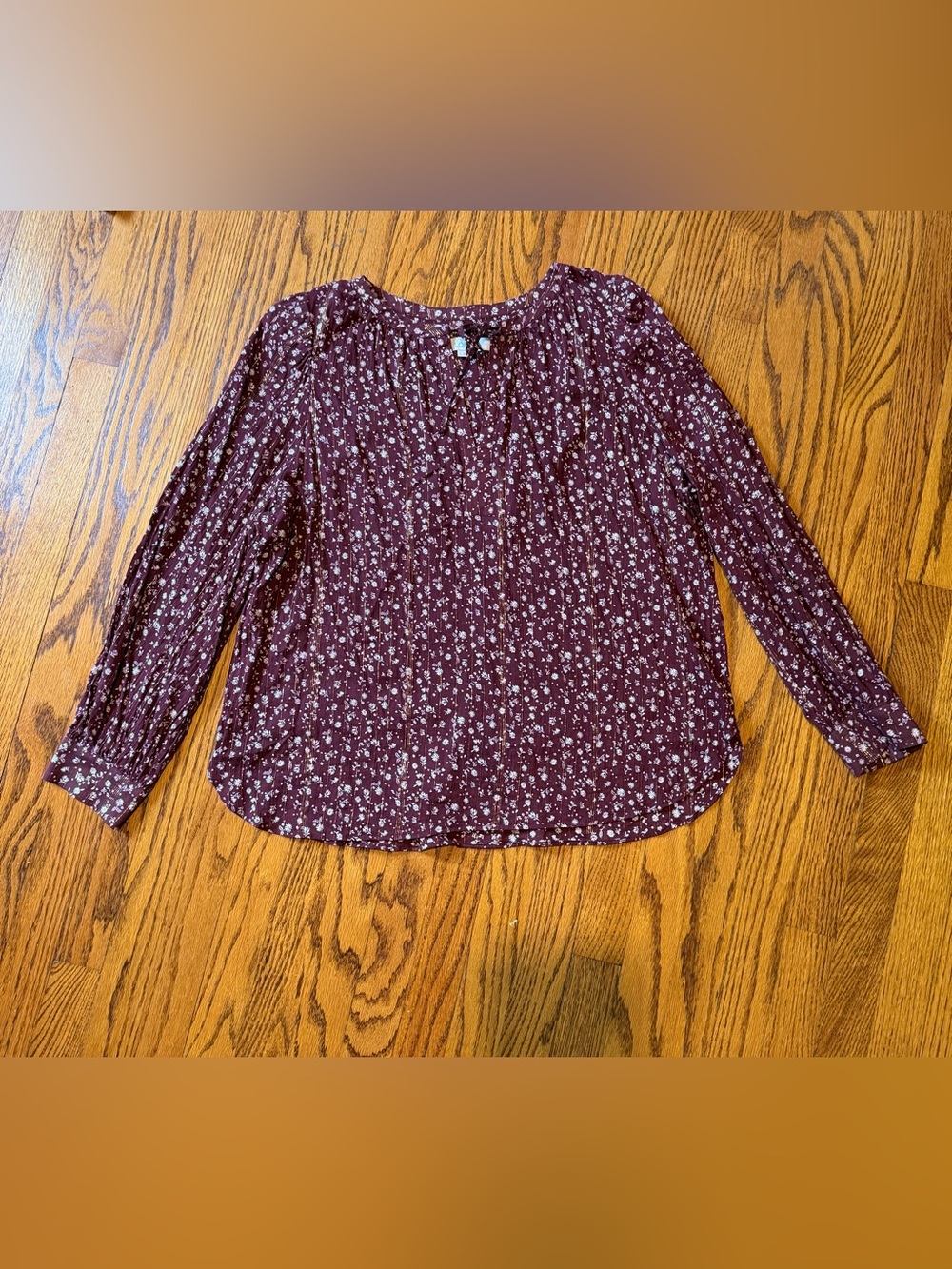 Loft - Women's Burgundy Floral Peasant Blouse - Size XL